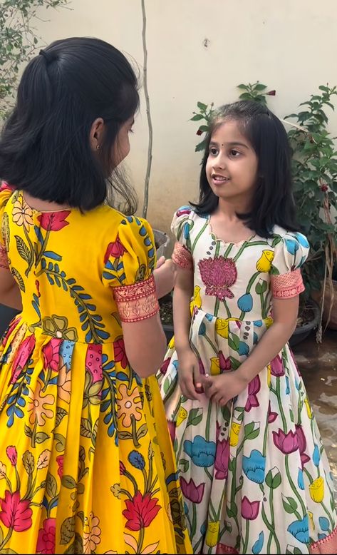 Long Frock Models For Kids, Kalamkari Dresses For Kids, Pattu Long Frocks For Kids, Kalamkari Long Frocks, Girls Frocks Design Cotton, Kids Long Frocks Design Latest, Long Frocks For Kids, Baby Dress Tutorials, Baby Dress Diy