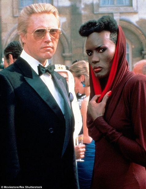 Christopher Walken and Grace Jones captured in now-iconic costume ... Bond Girl Outfits, A View To A Kill, James Bond Girls, Christopher Walken, 007 James Bond, Grace Jones, Bond Girls, James Bond Movies, Roger Moore