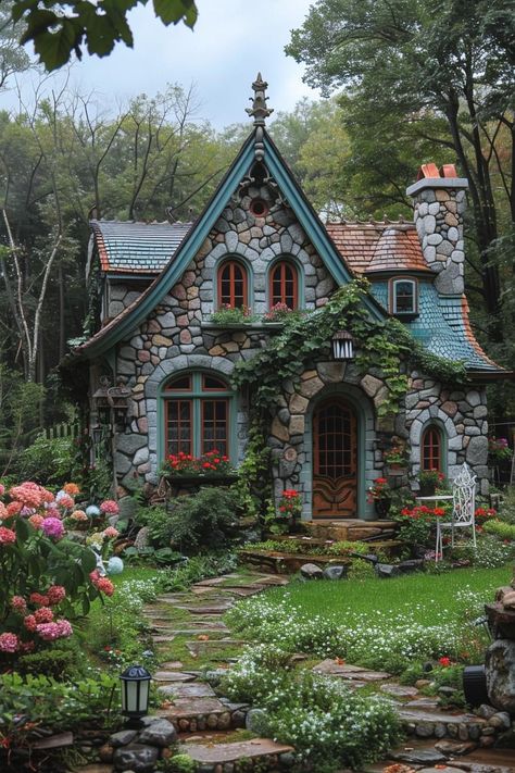 Botanical House Exterior, Fantasy Cottage Exterior, Cottagecore Architecture, Whimsical Exterior Home, Fairycore House Exterior, Old Cottage Aesthetic, Whimsical Cottage Interior, Off Grid Cottage, Cottage With Tower