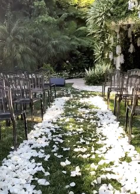 Wedding Aisle With Petals, Rose Petal Aisle Wedding Outdoor, Rose Petals Down Wedding Aisle, Wedding Aisle No Flowers, Flower Petal Wedding Aisle, Rose Petal Wedding Aisle, Outdoor Ceremony Aisle, Marriage Vibes, Ceremony Flowers Aisle