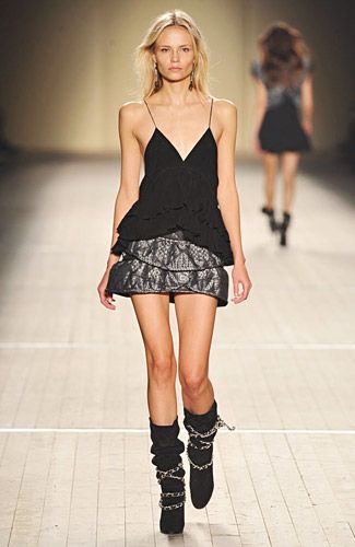 Isabel Marant Skirt Outfit, Isabel Marant Runway, Isabelle Marant, Isabel Marant Style, 2009 Fashion, 2009 Runway, Isabel Marant Boots, Skirt Boots, Runway Outfits