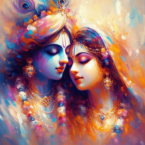 Krishna Digital Art, Radha Pic, Unique Radha Krishna Images, Color Digital Art, Shiv Parvati, Spiritual Paintings, Divine Masculine, Deeply In Love, Indian Art Gallery