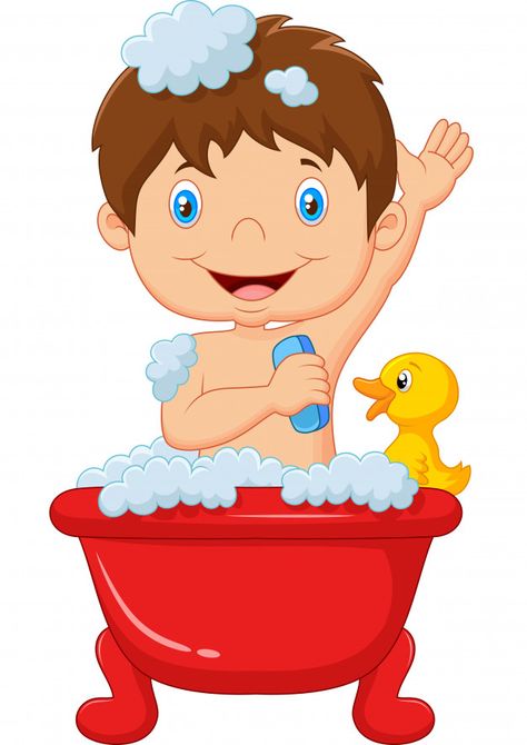 Cartoon child taking a bath Premium Vect... | Free Vector #Freepik #freevector #freebaby #freecartoon #freered #freebubble Taking A Bath Cartoon, Bathing Illustration, Taking Bath, Take A Bath, Baby Education, Flashcards For Kids, Taking A Bath, Action Words, Math For Kids