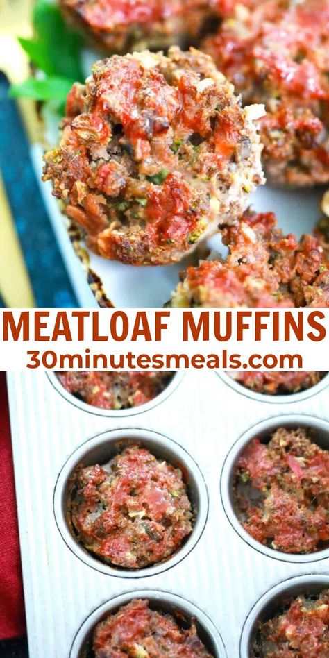 Meatloaf Muffins are easy to make, full of flavor, hearty, and juicy. #breakfast #dinner #meatloaf #muffins Meatloaf Cupcake Recipes, Meatloaf Muffins Recipe Easy, Meatloaf Muffins With Stuffing, Meatloaf In Muffin Pans Recipe, Muffin Pan Meatloaf Recipes, Copycat Meatloaf, Easy Meatloaf Muffins, Muffin Tin Meatloaf, Juicy Recipes