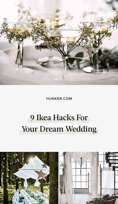 If you have champagne taste but you're on a Bud Light budget, these nine IKEA hacks will help make your dream wedding a reality. #hunkerhome #ikeahacks #ikea #weddinghacks #ikeawedding Wedding Ikea Hacks, Ikea Wedding Centerpiece, Ikea Wedding Decor, Ikea Hacks Wedding, Ikea Wedding Hacks, Minimal Wedding Decor, Ikea Wedding, Long Table Wedding, Champagne Taste