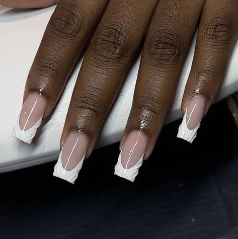 Croc Nails French Tip, White French Design Nails, French Tips Black Women, Long Coffin French Tip Nails, Engagement Nails Square, White Croc Nails, Triangle French Tip Nails, Nail Ideas For Dark Skin, Simple French Tip Nails