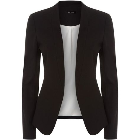 New Look Black Collarless Blazer ($26) via Polyvore featuring outerwear, jackets, blazers, blazer, black, pocket jacket, collarless blazers, metallic jacket, workwear jacket and new look jackets Red Peplum Dresses, Collarless Blazer, Metallic Jacket, Collarless Jacket, Blazer Jackets For Women, Woman Suit Fashion, Fashionista Clothes, Fashion Tv, Fitted Blazer