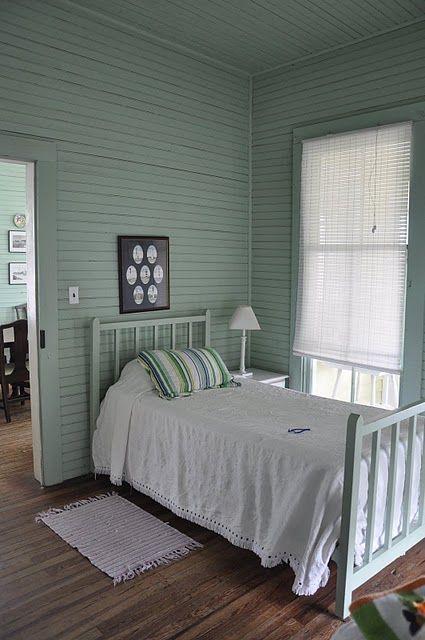 Love the bedroom in this beach cottage! Horizontal Beadboard, Beadboard Walls, Beach Cottage Bedroom, Jane Coslick, Tin Ceilings, Country Cottage Decor, Coastal Bedrooms, Seaside Cottage, Cottage Bedroom