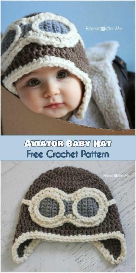 35 Free Crochet Hat Patterns - Your Crochet Crochet Aviator Hat, Crochet Baby Hats Free Pattern, Modern Haken, Pola Topi, Crochet Baby Hat Patterns, Crochet Kids Hats, Crocheted Hat, Baby Hat Patterns, Aviator Hat