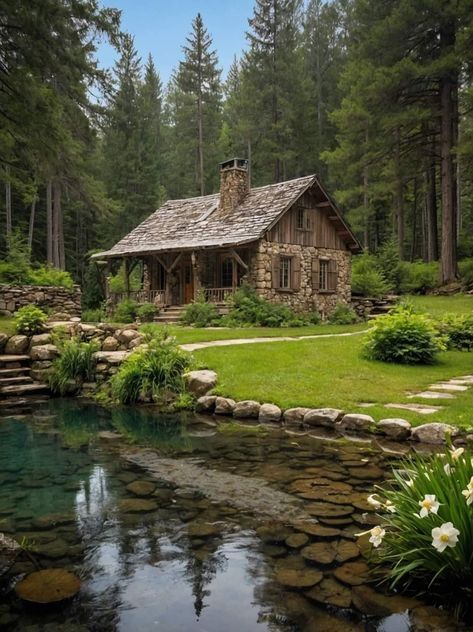 House In The Forest Nature, Eclectic Interior Design Vintage, Big Cottages, Cottage Core House, Forest Homes, Bedroom Wall Decor Ideas, Fairytale House, Log Cabin Rustic, Forest Cottage