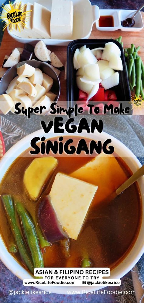 vegan-sinigang-recipe Vegan Sinigang, Filipino Soup Recipes, Sinigang Recipe, Filipino Soup, Asian Soup Recipes, Soft Tofu, Coconut Milk Soup, Vegan Fish, Tamarind Paste