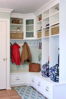 75 Small Mudroom Ideas You'll Love - November, 2022 | Houzz Corner Mudroom, Mudroom Storage Lockers, Mudroom Addition, Hallway Mudroom, Small Mudroom Ideas, Mudroom Cubbies, Mudroom Remodel, Mudroom Cabinets, Laundry Room/mud Room