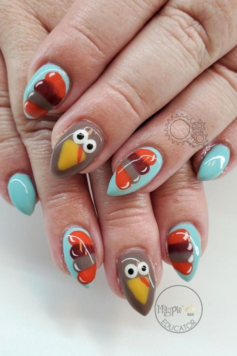 Retro Turkey Thanksgiving Nail Art Design - 2023 Thanksgiving Nail Art Designs: November Nail Ideas You'll Love! Thanksgiving Nail Art Designs, November Nail Ideas, November Nail, Turkey Nails, Creative Tattoo Ideas, Fall Thanksgiving Nails, Food Nails, Thanksgiving Nail Designs, Thanksgiving Nail Art