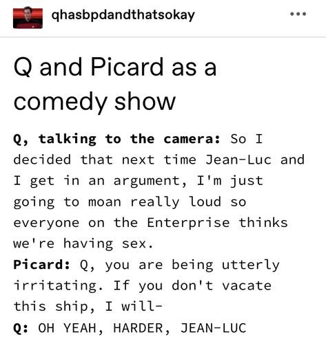 Star Trek Next Gen Q x Picard Picard And Q, Star Trek Next Generation Funny, Quark And Odo Star Trek, Data Star Trek Funny, Picard X Q, Q X Picard, Star Trek Tng Data, Star Trek The Next Generation Art, Star Trek Data X Geordi