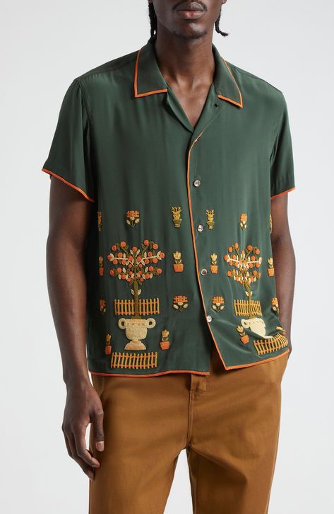 beautiful beaded pearl embroidery simple straight Mens Green Button Up, Summer Formal Outfits Men, Green Fashion Men, Button Up Shirts Men, Embroidery Designs With Beads, Farm Man, Unique Mens Clothing, Embroidery Shirt Men, Diy Embroidery Shirt