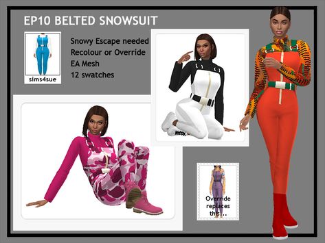 The Sims Resource - EP10 Belted Snowsuit Vip Dress, Free Sims 4, Free Sims, Flamingo Shirt, Summer Denim, Sims Community, Female Clothing, The Sims Resource, Sims Resource