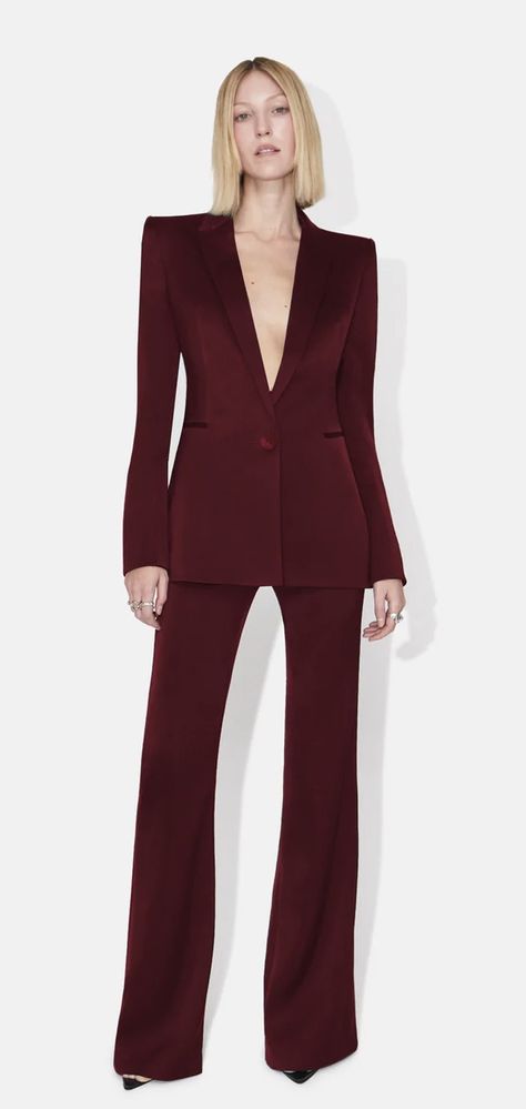 Burgundy Suit Women, Womens Power Suit, Maroon Suit, Sergio Hudson, Galvan London, Burgundy Suit, Red Suit, High Waist Fashion, Blood Red