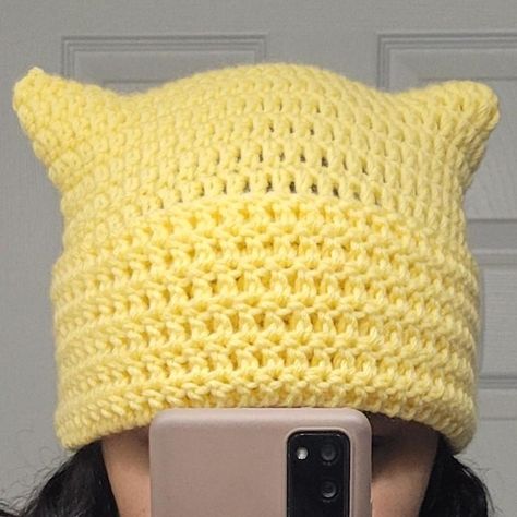 Look what I just found on Depop 👀 Yellow Solid Color, Y2k Cat, Cat Ear Beanie, Ear Beanie, Cat Eared Beanie, Streetwear Accessories, Cat Ear, Skull Cap Beanie, Y2k Streetwear