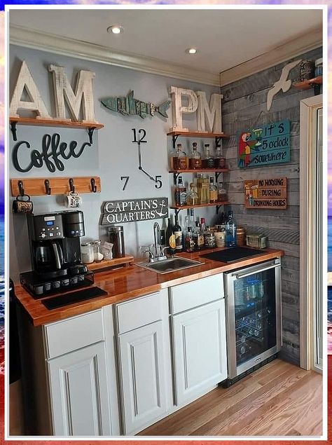 Looking to elevate your small space with a cozy coffee nook? Check out these creative DIY coffee bar ideas for small spaces! From wall-mounted shelves to compact carts, discover how to create your own stylish coffee corner at home. Perfect for caffeine enthusiasts and interior design lovers alike. Start brewing your favorite cup of joe in style! Coffee Bar With Chairs, Coffee And Alcohol Bar Ideas, Coffee Bar Station Small Spaces, At Home Coffee Bar, Coffee Bar In Kitchen, Kaffe Station, Bar In Kitchen, Coffee Bar At Home, Cups Storage