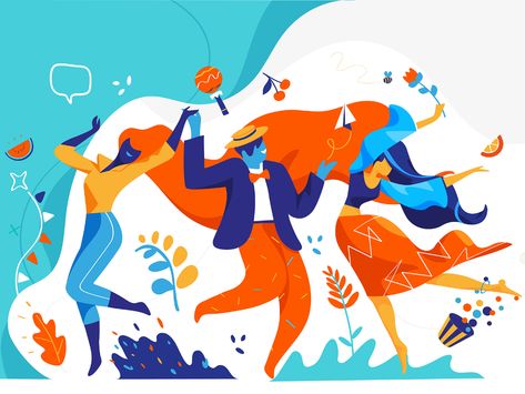 Positive Murals, Narrative Illustration, Dance Vector, Naive Illustration, Funny Character, Vector Character, Creative Drawing, Custom Illustration, Mural Art