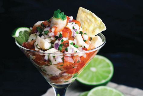 Halibut Ceviche. Any whitefish will do, but Alaskan halibut gives this dish a special quality. Halibut Ceviche Recipe, Civeche Recipe, Spicy Halibut Recipes, Halibut Cheeks Recipe, Halibut Ceviche, Mediterranean Halibut, Alaskan Halibut, Halibut Olympia, Individual Appetizers