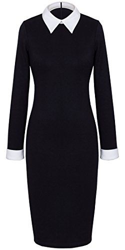 Women's Suiting Black Dress With White Collar, Dress With White Collar, Womens Clothing Websites, Wear To Work Dress, Black Women Fashion, Bodycon Dresses, Business Attire, Girly Outfits, Ladies Dress Design