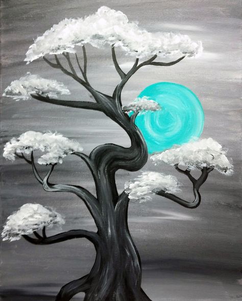 Blue Moon Easy Landscape Paintings, Muse Art, Easy Canvas Painting, Simple Acrylic Paintings, Beginner Painting, Blue Canvas, Drawing Tutorials, Drawing Tips, Tree Art