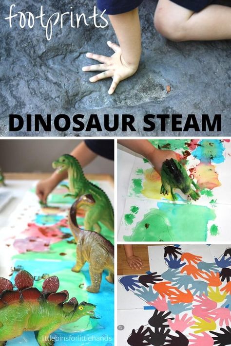 Dinosaur Footprint Activities Dinosaur STEAM for Kids Handprint Turkey, Thanksgiving Handprint, Dinosaur Dig, Dinosaurs Preschool, Dinosaur Footprint, Thanksgiving Craft, Dinosaur Activities, Craft Kids, Dinosaur Crafts