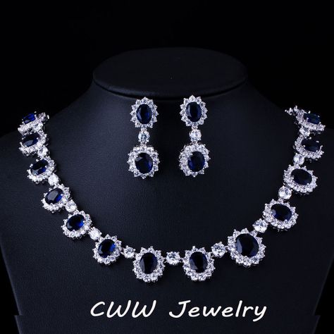 Blue Sapphire Jewelry Set, Sapphire Jewelry Set, Blue Sapphire Jewelry, Blue Stone Necklace, Walmart Jewelry, Bridal Fashion Jewelry, Wedding Bridal Jewellery, Luxury Bridal, Sapphire Jewelry