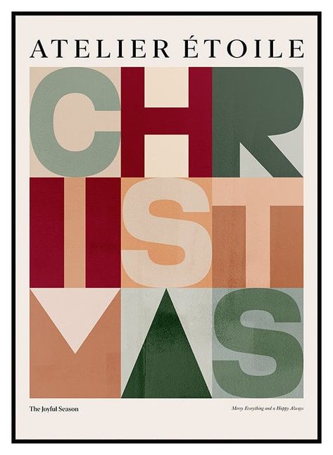 Das "Grafische Weihnachten" Poster ist eine moderne Interpretation eines festlichen Themas. Die "Christmas"-Buchstaben wurden in einem zeitgenössischen Stil mit harmonischen Farben und geometrischen Mustern gestaltet. Das ideale Poster für alle, die den Charme der Jahreszeit mit einem modernen Look verbinden möchten. Christmas Poster Design, Christmas Tree Poster, Arrival Poster, Winter Poster, Graphic Christmas, Christmas Graphic Design, Christmas Color Palette, Christmas Letters, Trendy Art Prints