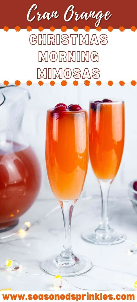 A pitcher of cranberry orange mimosas perfect for Christmas morning or any other holiday brunch occasion! #Christmas #mimosas #brunch #recipe #cocktail #alcohol #drink #cranberry #orangejuice #champagnw #wine Champagne Mimosa Recipes, Cranberry Orange Mimosa, Winter Mimosa Recipe, Holiday Mimosa Recipe, Christmas Mimosa Ideas, Christmas Mimosa Recipe, Easy Mimosa Recipe, Christmas Mimosa Bar, Christmas Morning Mimosa