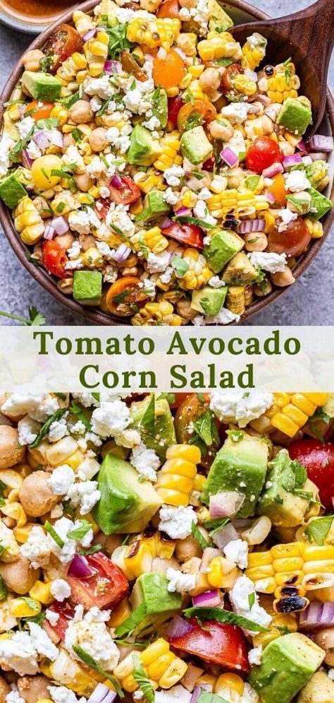 Avocado Corn Salad, Corn Tomato Salad, Corn Avocado Salad, Tomato Avocado, Avocado Tomato Salad, Healthy Vegetarian Dinner, Corn Salad Recipes, Dinner Salad, Bacon Salad