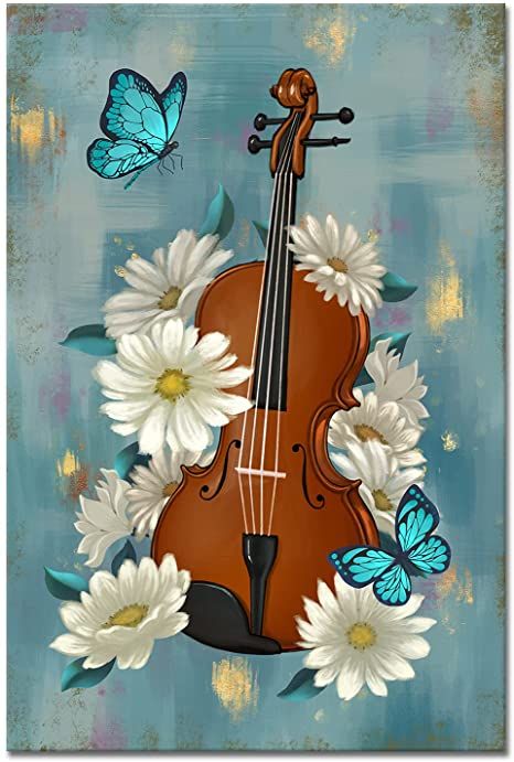 Painting Of Musical Instruments, Music Themed Paintings Canvases, Canvas Painting For Wall Hanging, Canvas Design Ideas Wall Decor, Musical Instruments Art Paintings, Music Art Painting Creative, Violin Canvas Painting, Music Concert Drawing, Musical Canvas Painting