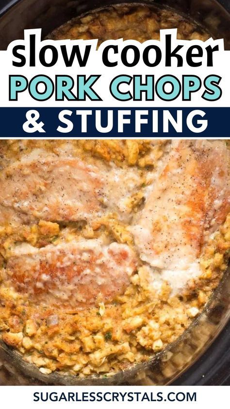 Dive into a flavorful dinner with this easy Crockpot Pork Chops And Stuffing recipe! Perfect for busy weeknights, this one pot meal combines tender pork chops with savory stuffing in a delicious slow cooker dish. With minimal prep and maximum flavor, this recipe is a lifesaver for busy families. Try it tonight for a comforting and satisfying dinner! Pork Chops And Dressing In The Crock Pot, Pork Chops With Stuffing In Crock Pot, Crock Pot Stuffed Pork Chops, Pork Chops Stuffing Crock Pot, Pork Chops And Dressing In Crockpot, Slow Cooker Stuffed Pork Chops, Crock Pot Pork Chops And Stuffing, Crockpot Pork Chops And Stuffing Recipe, Pork Chops And Stuffing In The Crock Pot