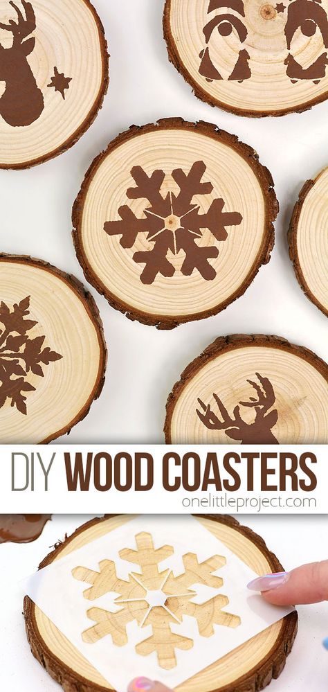 Craft Class Ideas For Adults, Christmas Wooden Coasters, Wood Slice Coasters Diy, Christmas Coasters Wood, Home Made Crafts To Sell, Wooden Coasters Diy Ideas, Wooden Coaster Design Ideas, Costers Diy Wooden, Diy Coasters Wooden