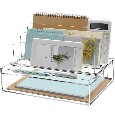 PRICES MAY VARY. 【Acrylic Desk Organizers and Accessories】Better categorize your office acrylic desk organizers and accessories storage with this 3 sections file folder organizer with letter tray that measures 12.6"*8.8"*8.6". 【Superior Load-bearing Capacity】Crafted from high-purity acrylic, our acrylic file organizer for desk ensures superior weight-bearing capacity, maintaining a crystal-clear, smooth-to-the-touch surface. The thickened material adds durability, guaranteeing long-lasting use. Office Supplies Aesthetic, Amazon Office Must Haves, Cute Cubicle Decor, Acrylic Desk Organizer, Cute Cubicle, Storage For Office, Organizer For Desk, Computer Riser, Folder Organizer