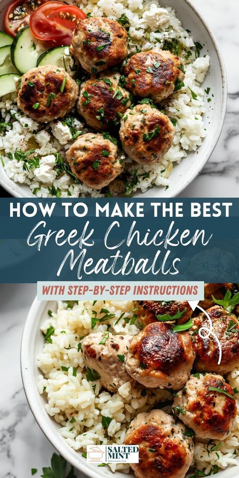 Pinch Of Yum Chicken Meatballs, Clean Eating Meatball Recipes, Healthy Dinner Meatballs, Middle Eastern Chicken Meatballs, Meal Prep Recipes With Chicken, Ground Chicken With Broccoli, Ground Chicken Mediterranean Meatballs, Mediterranean Diet Recipes Meatballs, Hidden Chicken Recipes