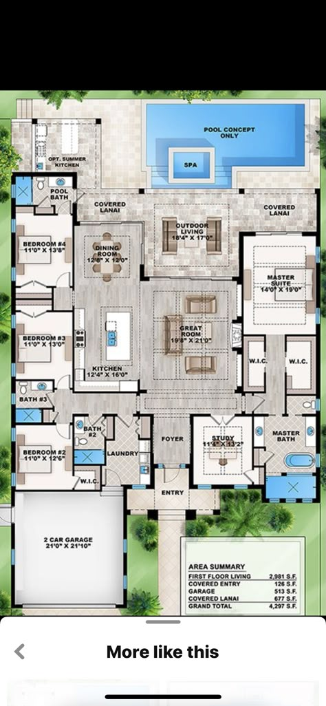 U Shaped House Plans With Pool In Middle, H Shaped House Plans, H Shaped House, U Shaped House Plans, Dream House Layout, Home Blueprints, Oak House, Pool House Plans, Basement Floor Plans