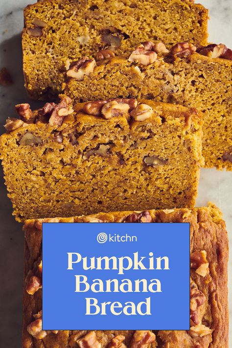 Pumpkin Banana Bread Is the Ultimate Breakfast Mash-Up Pumpkin Banana Bread No Eggs, Pumpkin Banana Scones, Banana Bread No Eggs, Pumpkin Banana Bread Recipe, Banana Scones, Banana Cake Recipe Easy, Pumpkin Banana Bread, Baking Cookbooks, Breakfast Bread Recipes