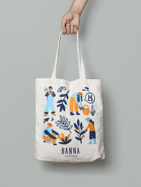 Tote-bag Illustration for Banna on Behance Tote Bag Graphic Design, Tote Bag Illustration, Eco Bag Design, Creative Tote Bag, Happy Graphics, Bookstore Design, Branded Tote Bags, Brand Illustration, Posca Marker