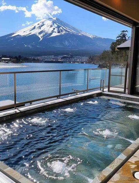 Destination Japan | Best view Onsen 🗻 Fuji | Facebook Japan Onsen Aesthetic, Tokyo Onsen, Plan 2025, Japan Onsen, Onsen Japan, Japanese Onsen, Japanese Hot Springs, Tokyo Aesthetic, Japan Travel Tips