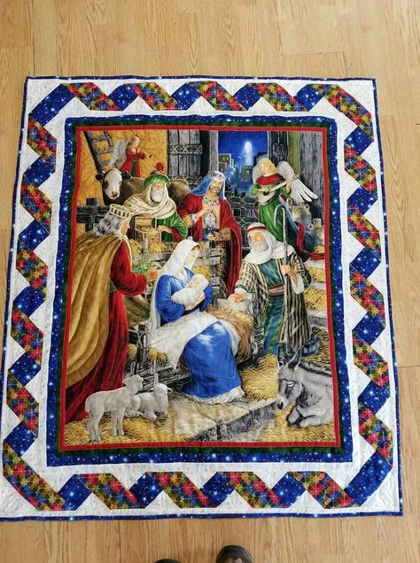 Nativity Panel Quilt Ideas, Nativity Panel Quilt, Quilts From Panels, Fractured Quilts, Nativity Quilt, Christmas Panels, Panel Quilting, Christmas Fabric Panels, Quilt Panels