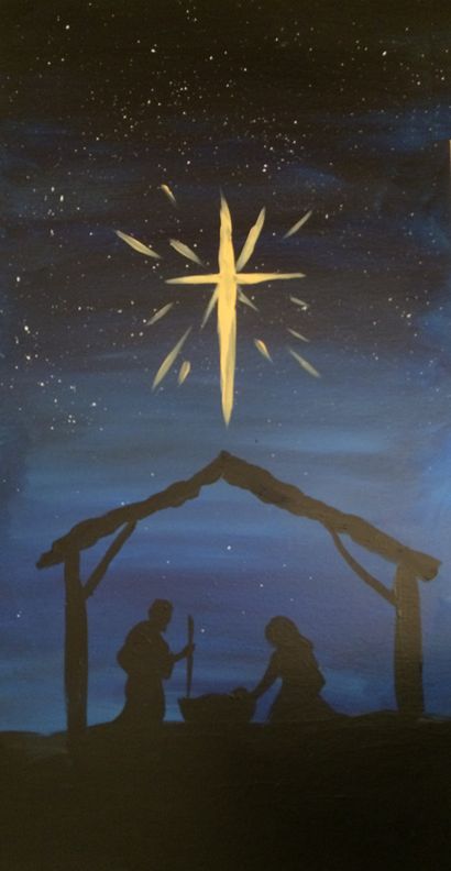 Step-by-Step Acrylic Painting Class - Art Starts Nativity Painting, Acrylic Art Projects, Religious Paintings, Religious Painting, Painting Easy, Religious Christmas, Painting Class, Paint Party, Art Drawings Simple