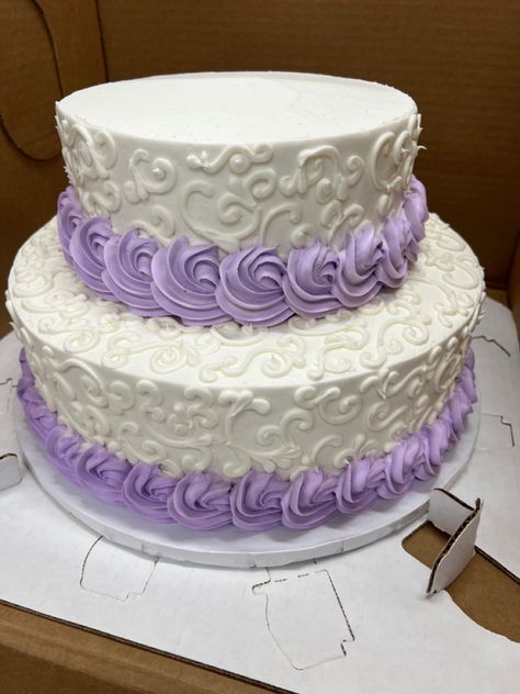 Swirl buttercream two tier cake w/lavender Rossette border Two Tier Cake, Tier Cake, Buttercream Frosting, Tiered Cakes, Soft Pink, Butter Cream, Frosting, Wedding Cakes, Swirl