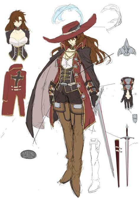 Swordsmen Drawing Poses, Character Outfits Female Drawing, Futuristic Pirate Character Design, Chinese Character Design Concept Art, Pirate Crew Character Design, Pirate Outfits Drawing, Dnd Duelist, Female Pirate Outfit Drawing, Rapier Character