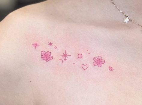 Soft Tattoo, Cat Tattoo Ideas, Floral Back Tattoos, Small Star Tattoos, Pink Tattoo, Small Pretty Tattoos, Cute Little Tattoos, Cute Tiny Tattoos, Modern Tattoos