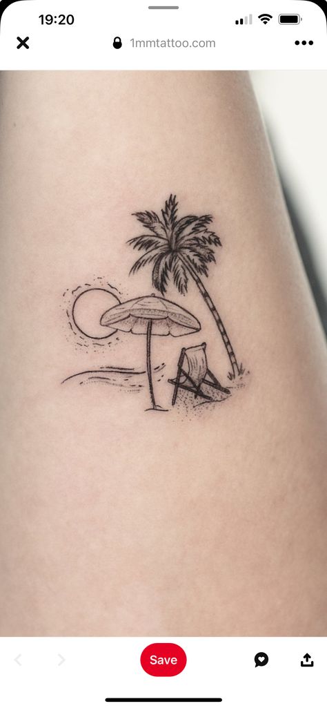 Beach Chair Tattoo Ideas, Beach Umbrella Tattoo, Beach Scene Tattoo, Umbrella Tattoo, Scene Tattoo, Sunset Tattoos, Beach Tattoo, Beach Chair Umbrella, Beach Chair