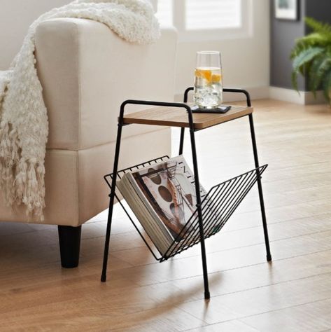 Wrought Iron Bedside Tables, Lounge Decor Ideas, Small Apartment Coffee Table, Newspaper Rack, Wooden Magazine Rack, Simple Bedside Tables, Magazine Table, Newspaper Holder, Iron Stools