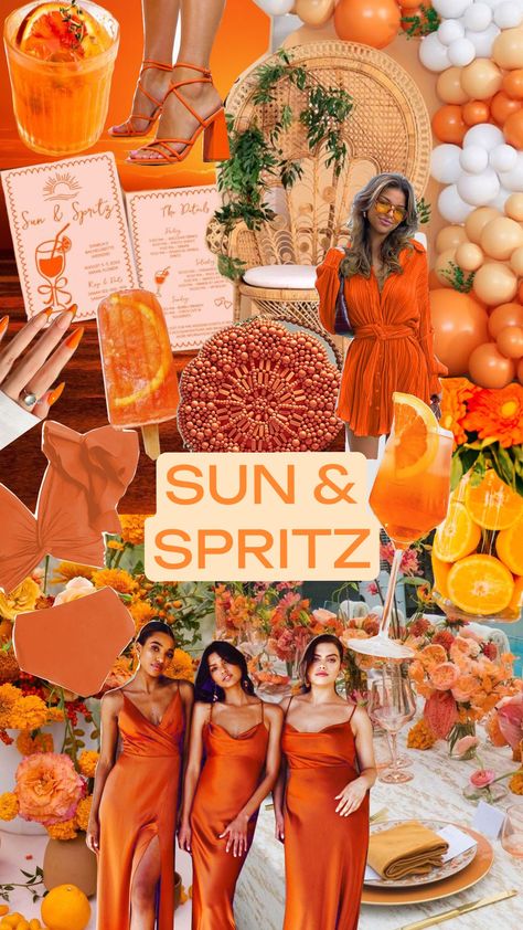 #sunandspritz #aperolspritz #aperolspritzvibe #orange #bachelorettetheme #bacheloretteparty #bridalshower #bridalshowertheme Golden Hour Bachelorette, Aperol Spritz Color Palette, Orange Bachelorette Theme, Sun And Spritz Bachelorette, Bachelorette Brunch Theme, Orange Themed Bridal Shower Ideas, Orange Bachelorette Party, Italian Bachelorette Party Theme, Tequila Sunrise Bachelorette Theme