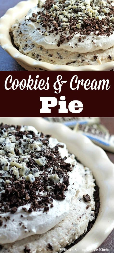 Cookies and Cream Pie Cookies N Cream Pie, Cookies And Cream Pie, Chocolate Milkshake Recipe, Crockpot Peach Cobbler, Tornado Cake, Savory Pie Recipes, Southern Style Kitchen, Best Pie Recipes, Oreo Pie